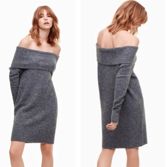 Aritzia Dresses & Skirts - Aritzia Wilfred Free Eishia Off The Shoulder Sweater Dress in Grey